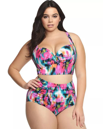 Dwuczęściowy strój kąpielowy plus size z rozcięciem na plecach