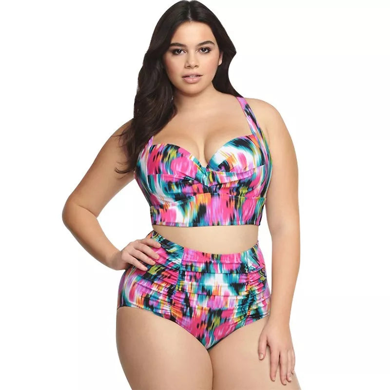 Dwuczęściowy strój kąpielowy plus size z rozcięciem na plecach