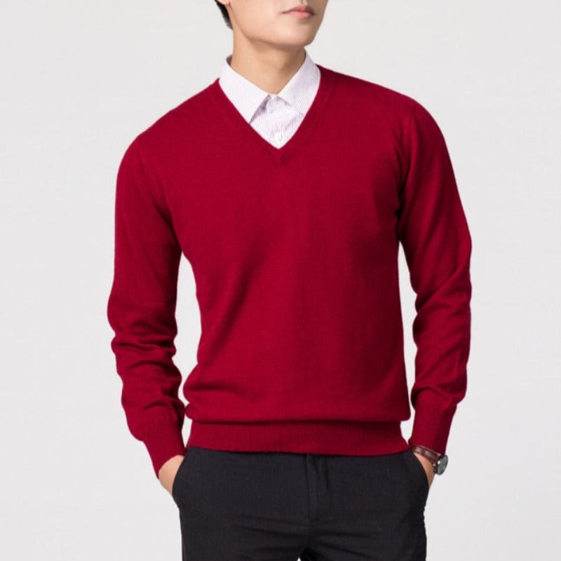 Męski elegancki sweter z dekoltem w serek z miękkiej tkaniny