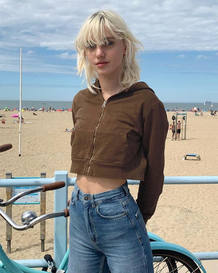 Damska bluza rozpinana z kapturem długości crop