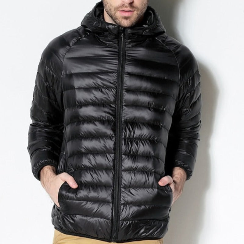 Męska kurtka zimowa pikowana z kapturem