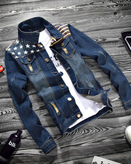 Męska kurtka jeansowa z motywem flagi