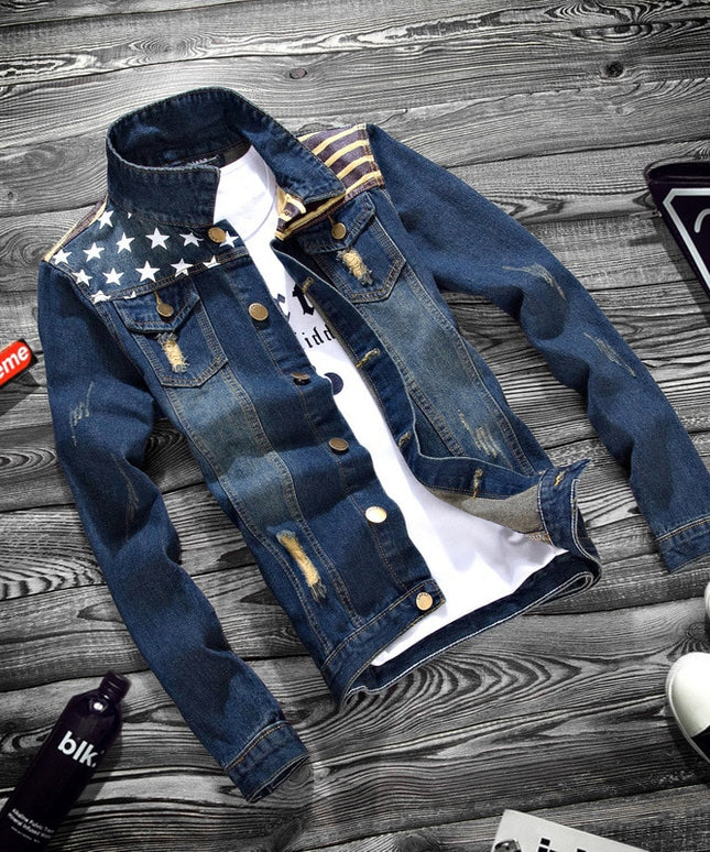 Męska kurtka jeansowa z motywem flagi