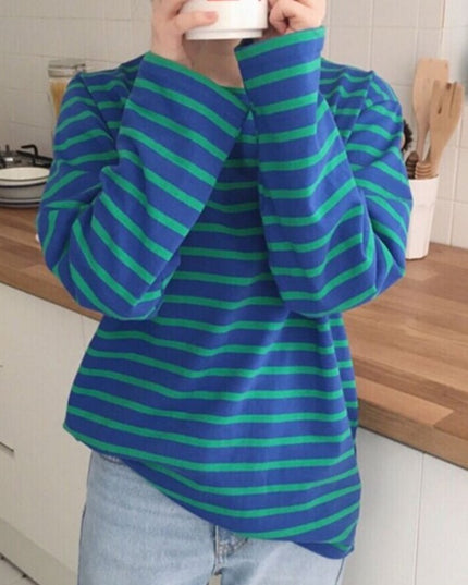 Damska koszulka oversize z długim rękawem w paski