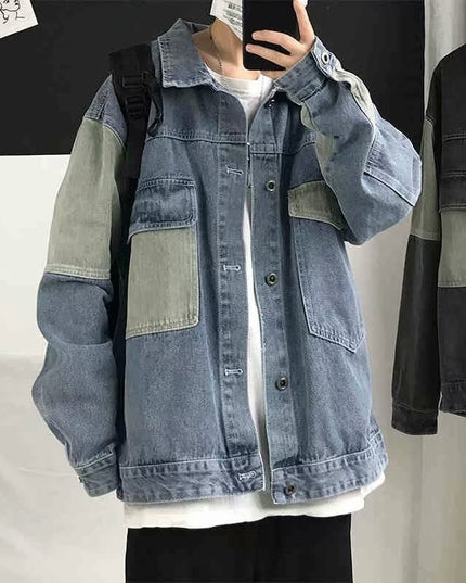 Męska kurtka jeansowa oversize z kontrastowymi wstawkami