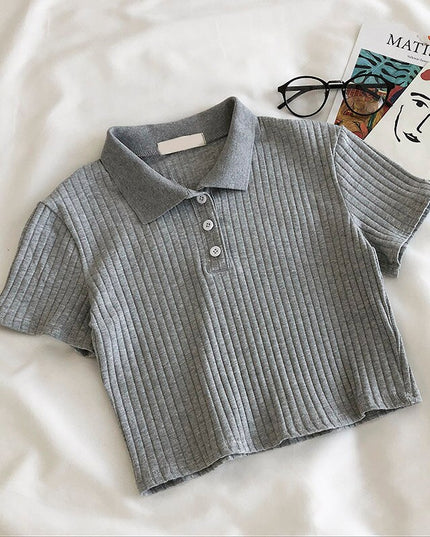 Damski T-shirt z kołnierzykiem