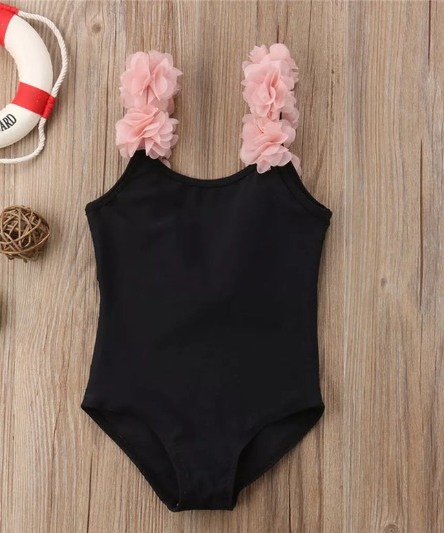 Jednoczęściowy strój kąpielowy dla dziewczynki z ozdobnymi kwiatuszkami