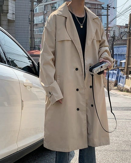 Męski długi płaszcz elegancki zapinany na guziki