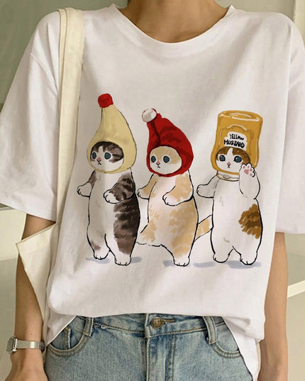 Damski T-shirt klasyczny we wzór kotków