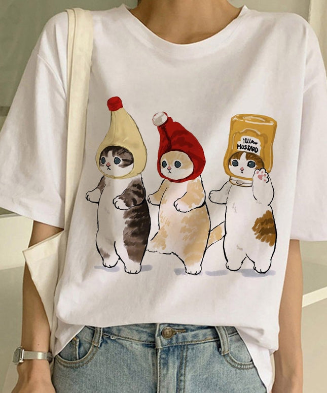 Damski T-shirt klasyczny we wzór kotków