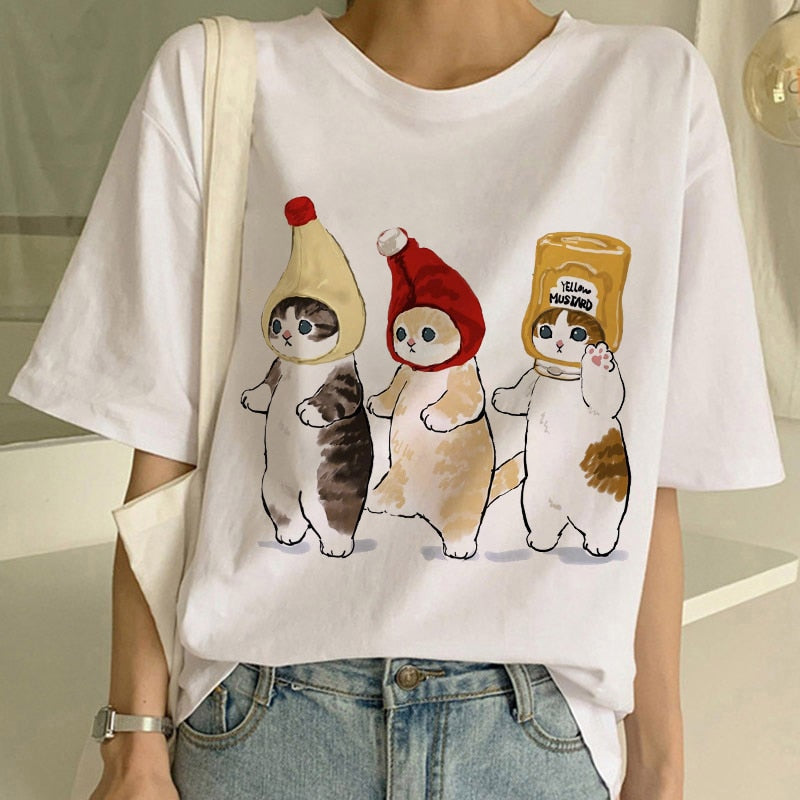 Damski T-shirt klasyczny we wzór kotków