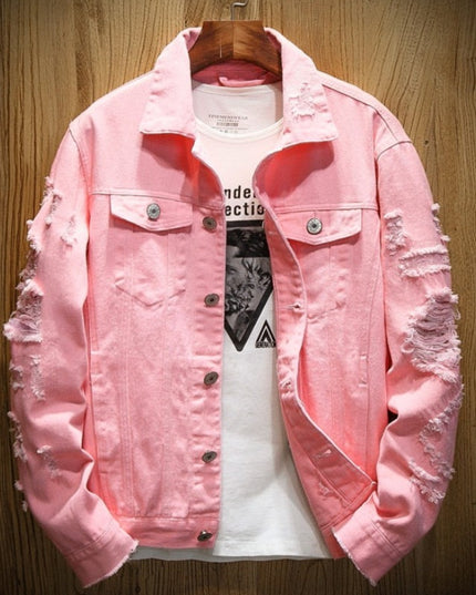 Męska kurtka jeansowa klasyczna z przetarciami