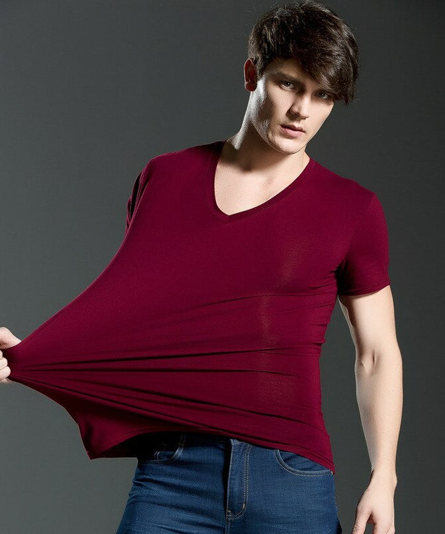 Męski T-shirt klasyczny z dekoltem V