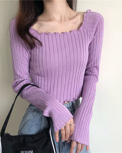 Damska koszulka z długim rękawem z prążkowanego materiału