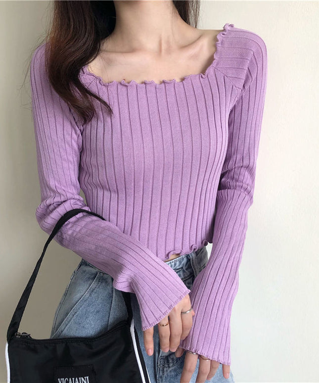 Damska koszulka z długim rękawem z prążkowanego materiału