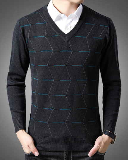 Męski sweter z dekoltem w serek we wzorki