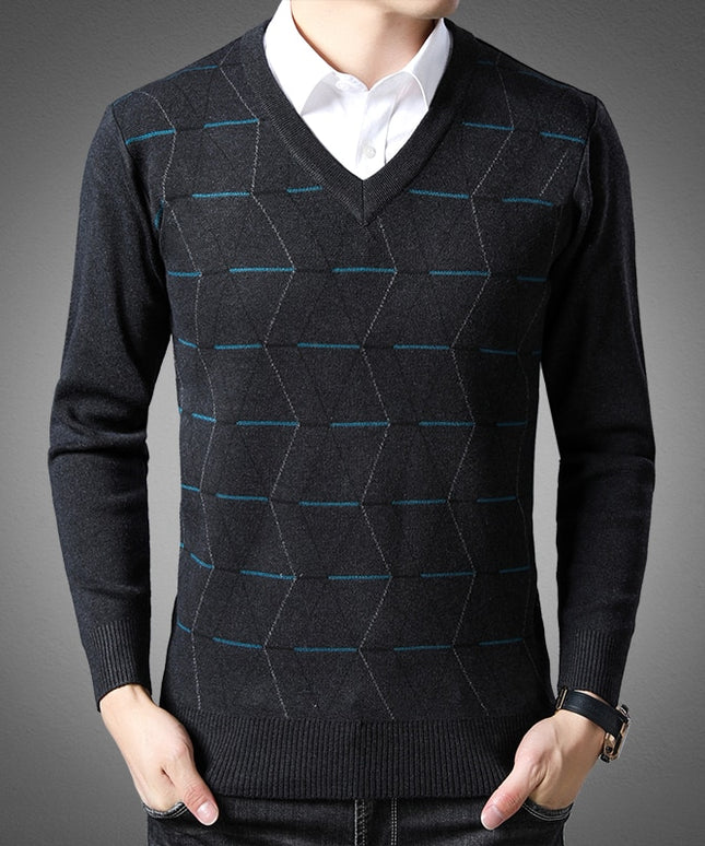 Męski sweter z dekoltem w serek we wzorki