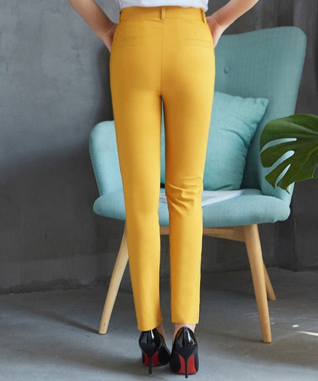 Damskie spodnie chinosy bawełniane z wysokim stanem