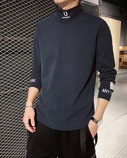 Męska koszulka z długim rękawem o prostym kroju z golfem