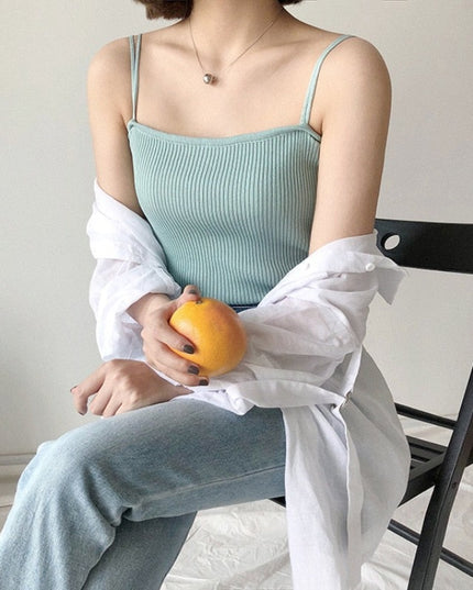 Damski prosty top na podwójnych ramiączkach w prążki