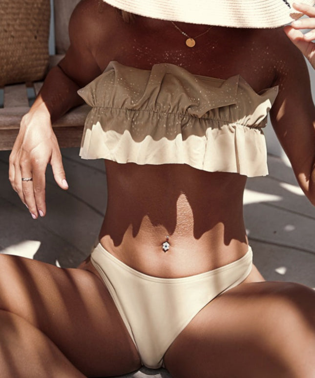 Damski dwuczęściowy strój kąpielowy bikini z falbanką bandeau