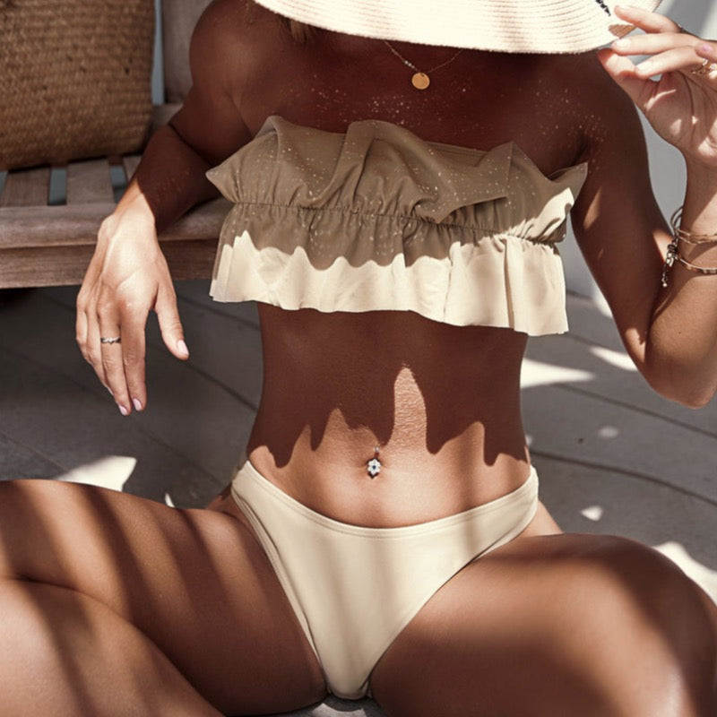 Damski dwuczęściowy strój kąpielowy bikini z falbanką bandeau