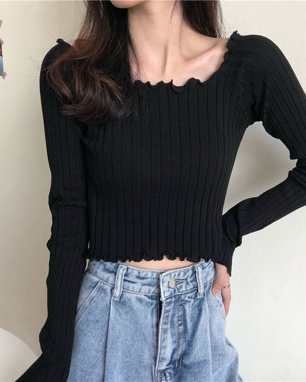 Damska koszulka z długim rękawem z prążkowanego materiału
