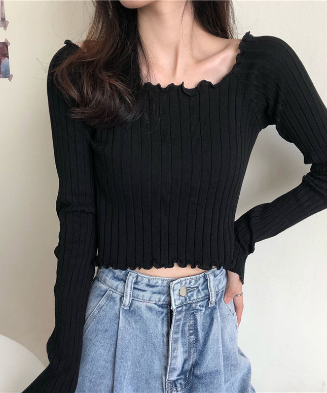 Damska koszulka z długim rękawem z prążkowanego materiału