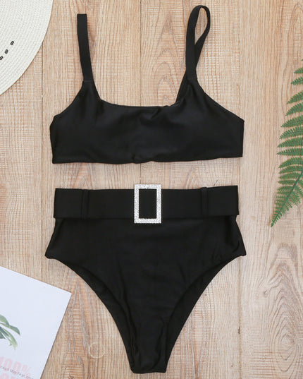 Damski dwuczęściowy strój kąpielowy bikini z wysokim stanem i paskiem