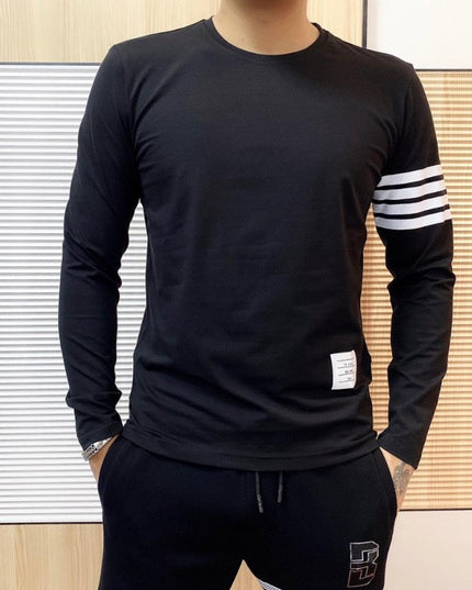 Męska koszulka z długim rękawem o prostym kroju z okrągłym dekoltem