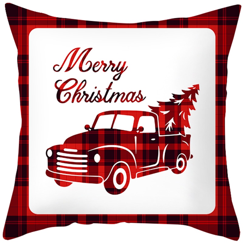 Świąteczna poszewka na poduszkę z samochodem i napisem Merry Christmas