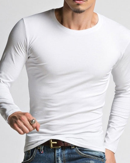 Męska koszulka z długim rękawem klasyczna z okrągłym dekoltem