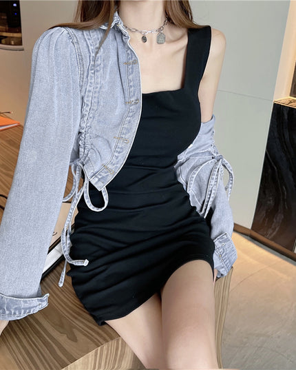 Damska kurtka jeansowa krótka ze ściągaczami