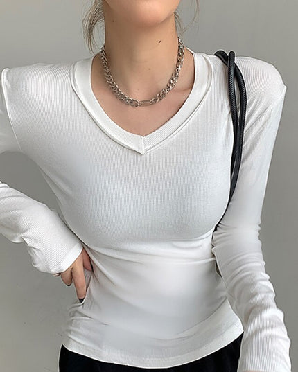 Damska koszulka z długim rękawem z dekoltem w serek