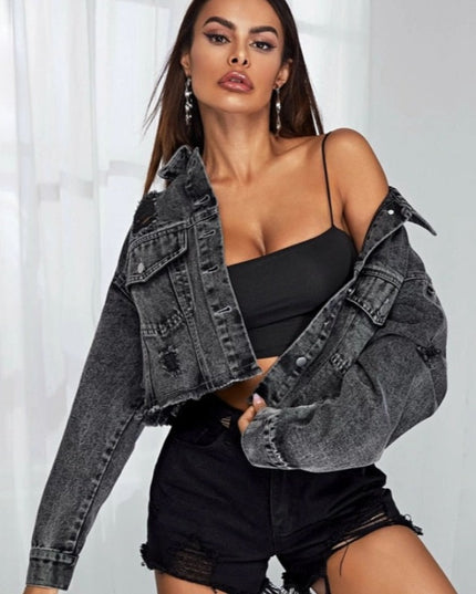 Damska kurtka jeansowa oversize z przetarciami