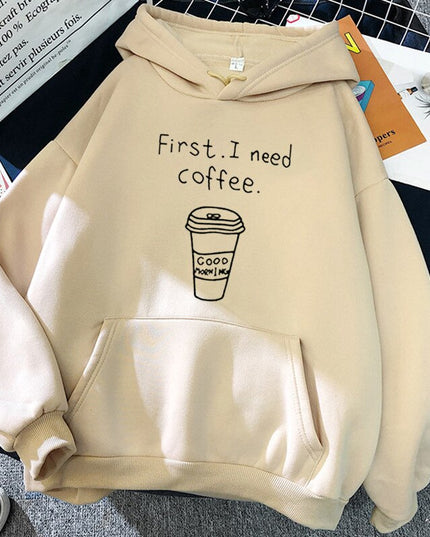 Męska bluza z napisem First. I need coffee