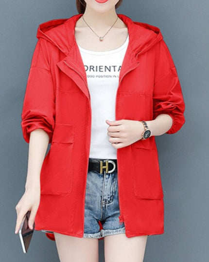 Damska kurtka przejściowa przeciwdeszczowa ze ściągaczem z tyłu