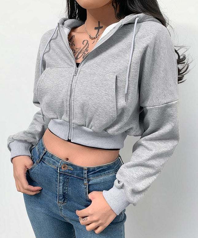 Damska bluza rozpinana z kapturem długości crop