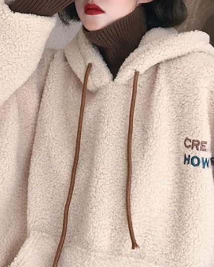 Damska bluza polarowa z kapturem i nadrukiem