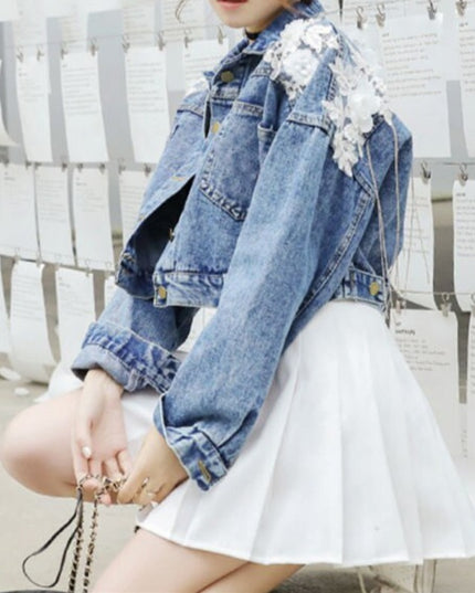 Damska kurtka jeansowa oversize ze zdobieniem na plecach