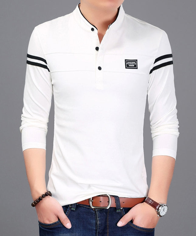 Męska koszulka z długim rękawem typu polo ze stójką