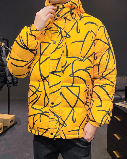 Męska kurtka zimowa pikowana we wzory o luźnym kroju