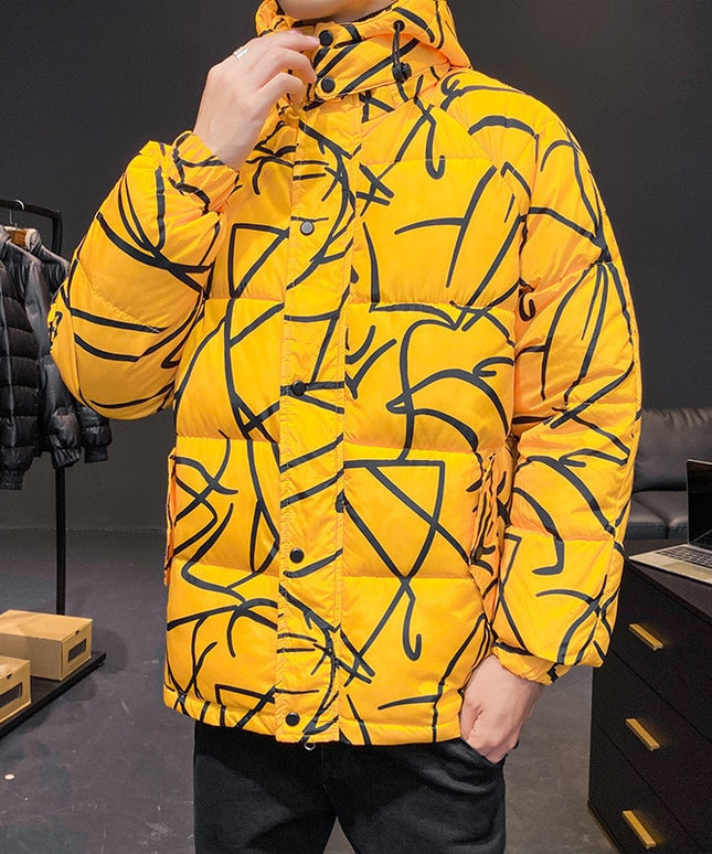 Męska kurtka zimowa pikowana we wzory o luźnym kroju