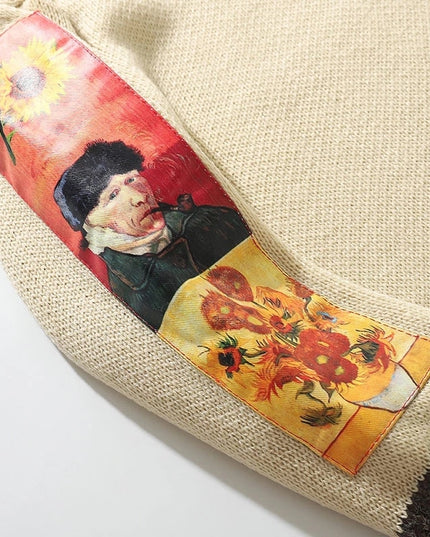 Męski sweter z dekoltem w łódkę i nadrukiem obrazów Van Gogha