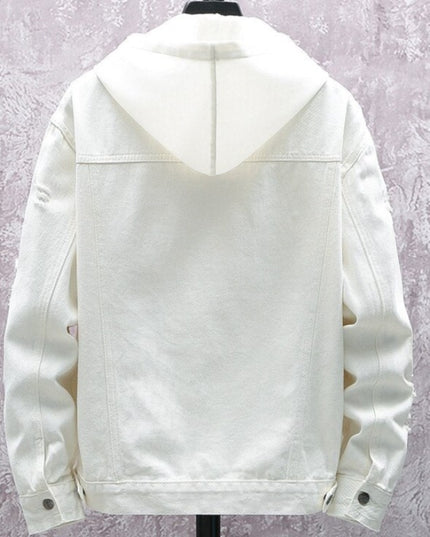 Męska kurtka jeansowa z przetarciami i dziurami