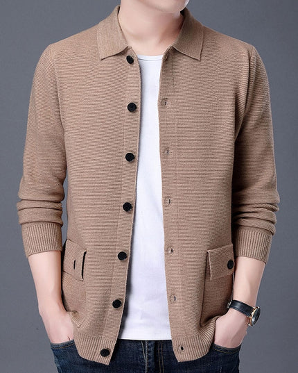 Męski sweter typu kardigan z kołnierzykiem czterorzędowy