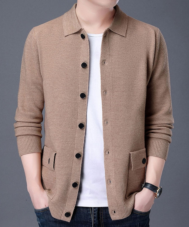 Męski sweter typu kardigan z kołnierzykiem czterorzędowy