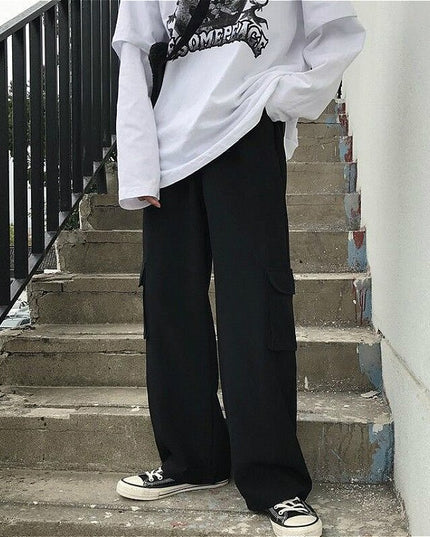 Damskie spodnie cargo z szerokimi nogawkami