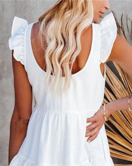 Sukienka mini zwiewna na ramiączkach zapinana na guziki