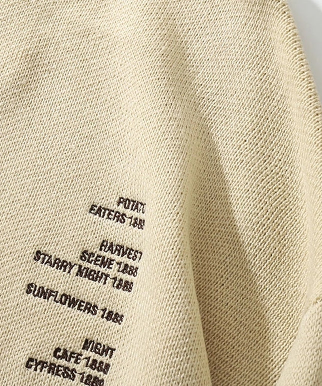 Męski sweter z dekoltem w łódkę i nadrukiem obrazów Van Gogha